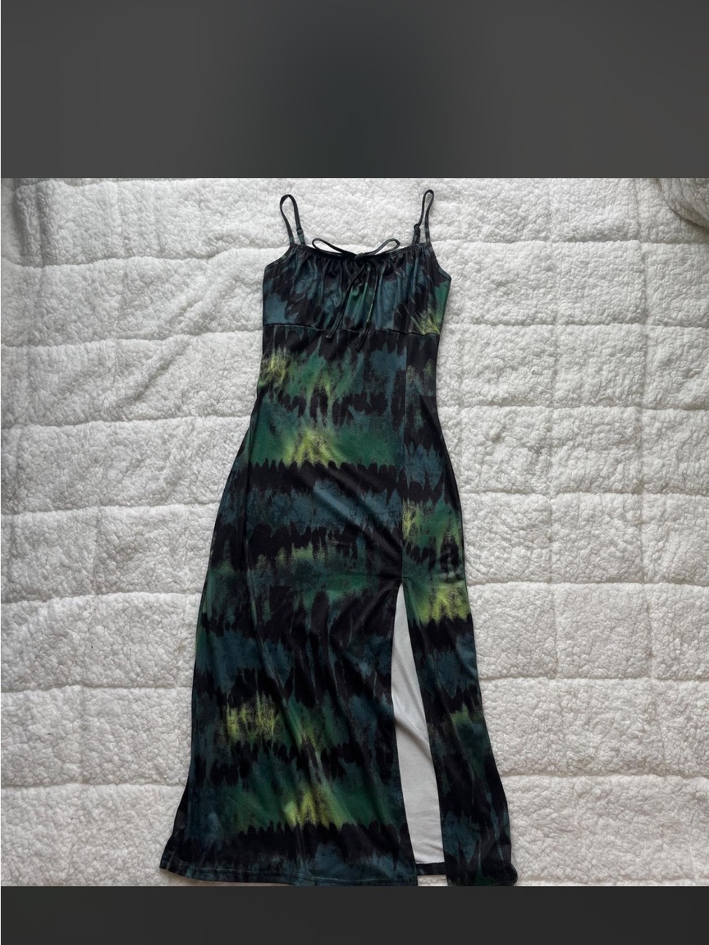 SHEIN Green & Black Tie-Dye Spaghetti Strap Maxi Dress with Side Slit